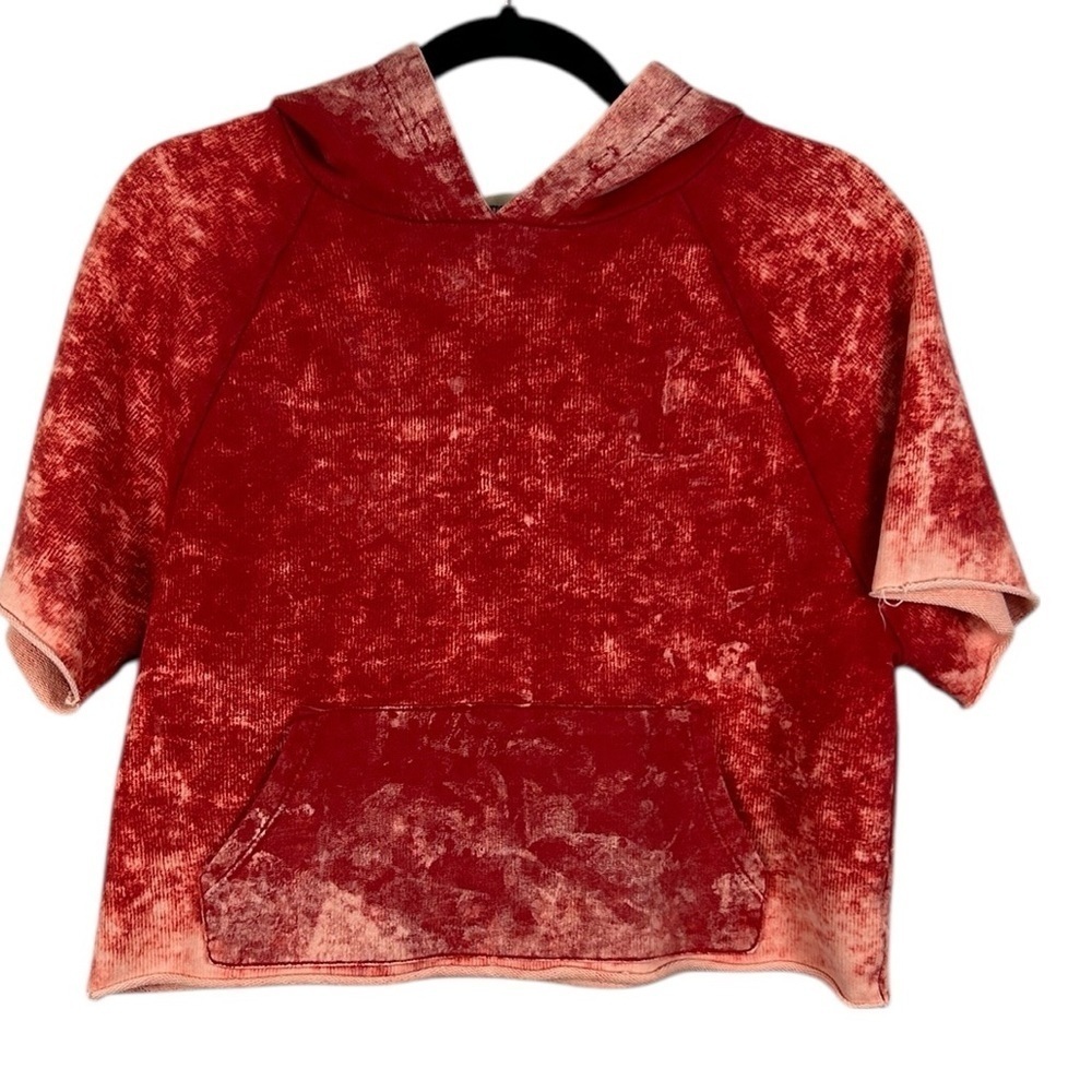 Cotton Citizen Casual Tie-Dye Short Sleeve Cropped Hoodie Small Red Lounge